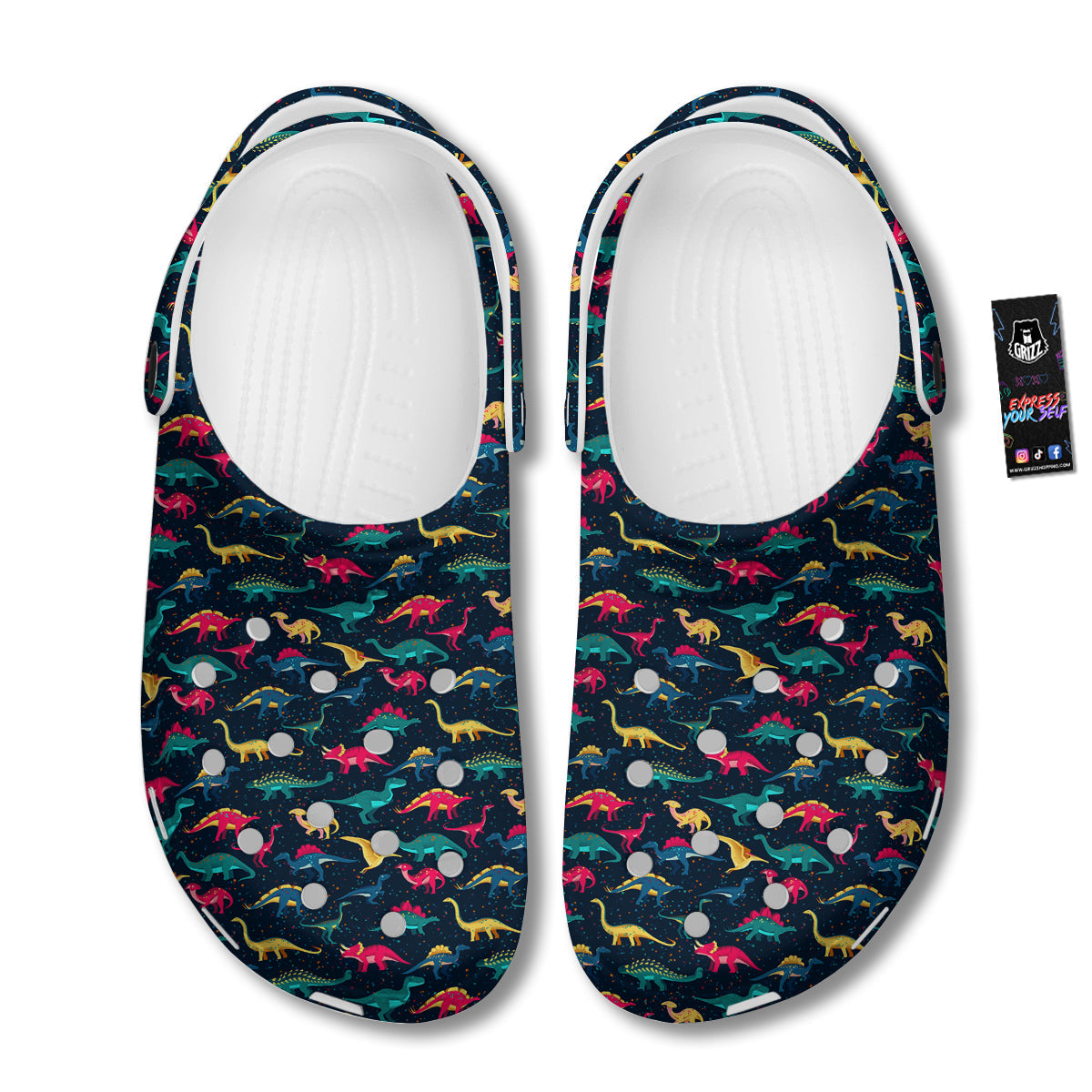 Dinosaur Colorful Print Pattern Clog-grizzshop