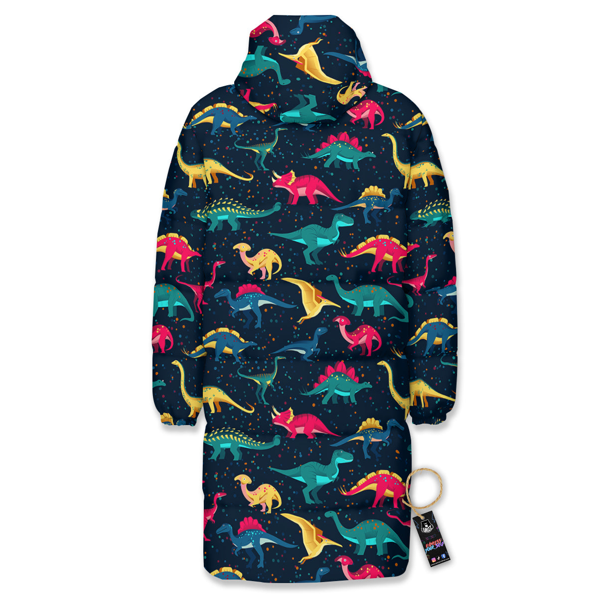 Dinosaur Colorful Print Pattern Long Down Jacket-grizzshop