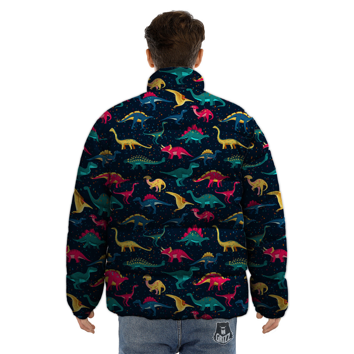 Dinosaur Colorful Print Pattern Puffer Jacket-grizzshop