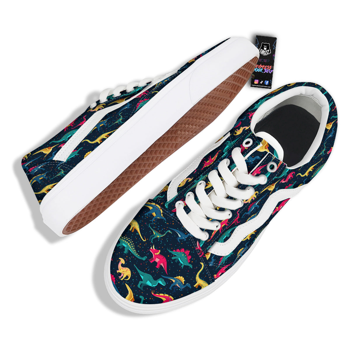 Dinosaur Colorful Print Pattern Skate Shoes-grizzshop
