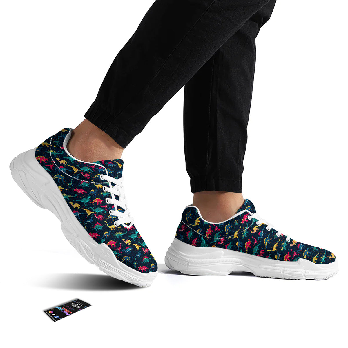 Dinosaur Colorful Print Pattern White Chunky Shoes-grizzshop
