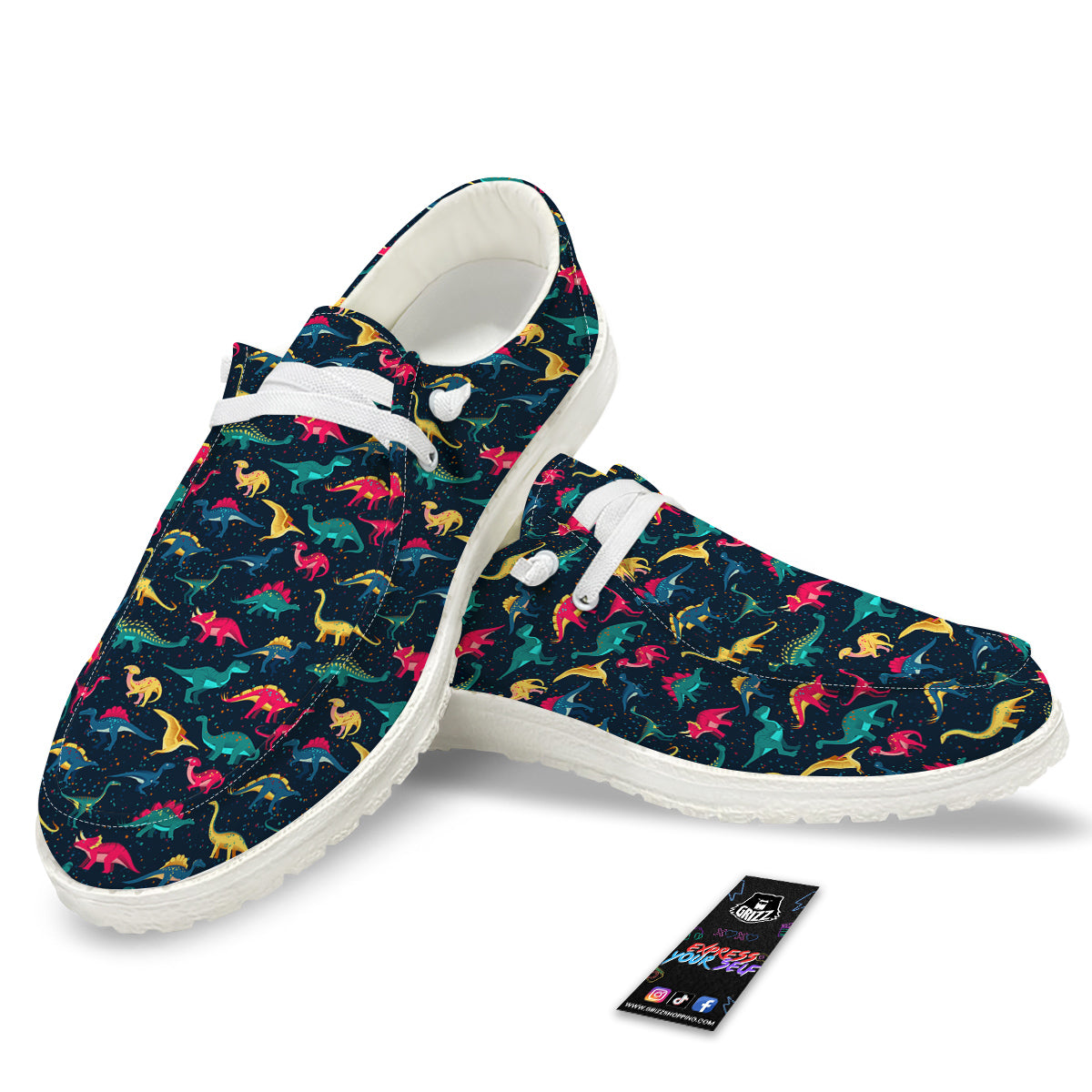 Dinosaur Colorful Print Pattern White Loafers-grizzshop