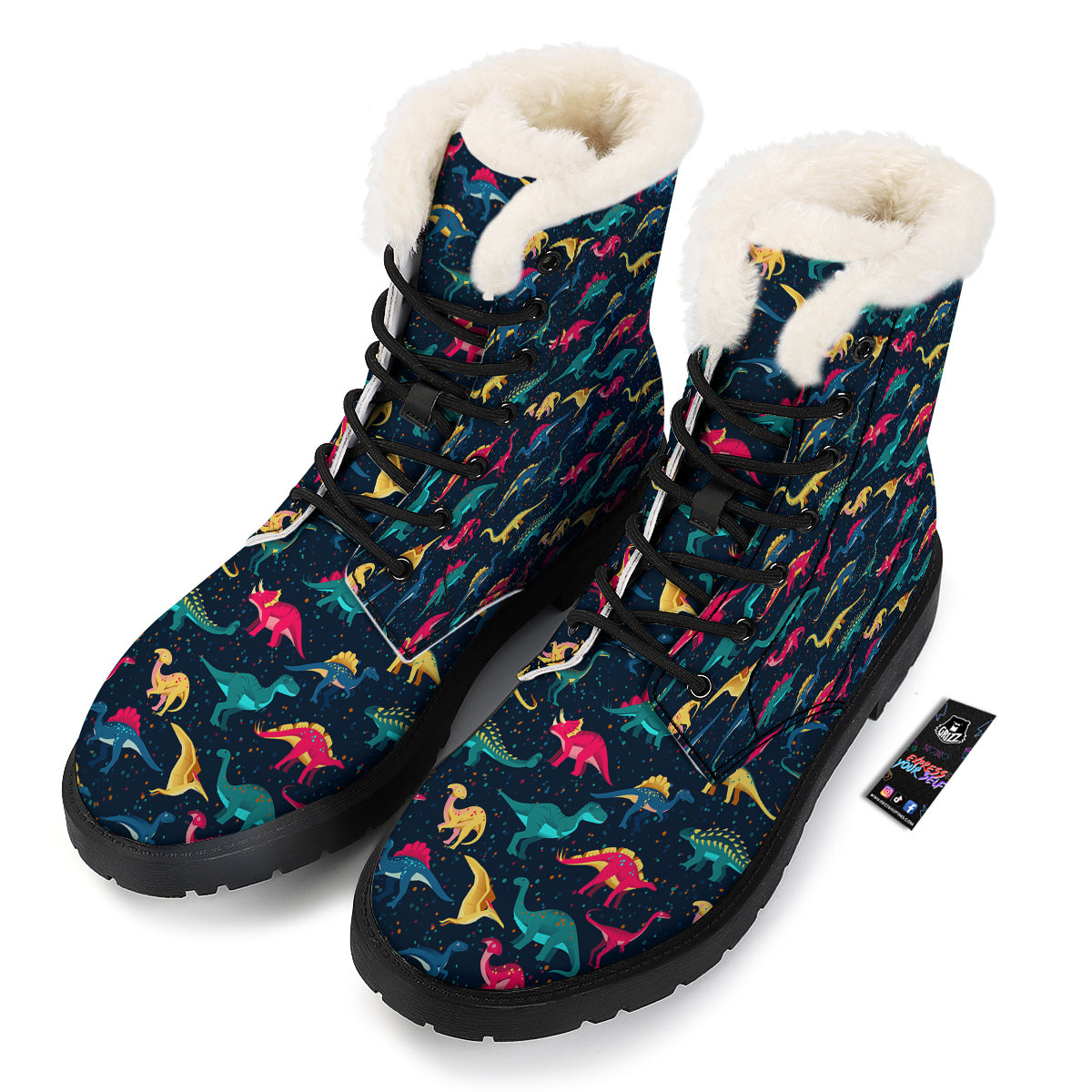 Dinosaur Colorful Print Pattern Winter Boots-grizzshop