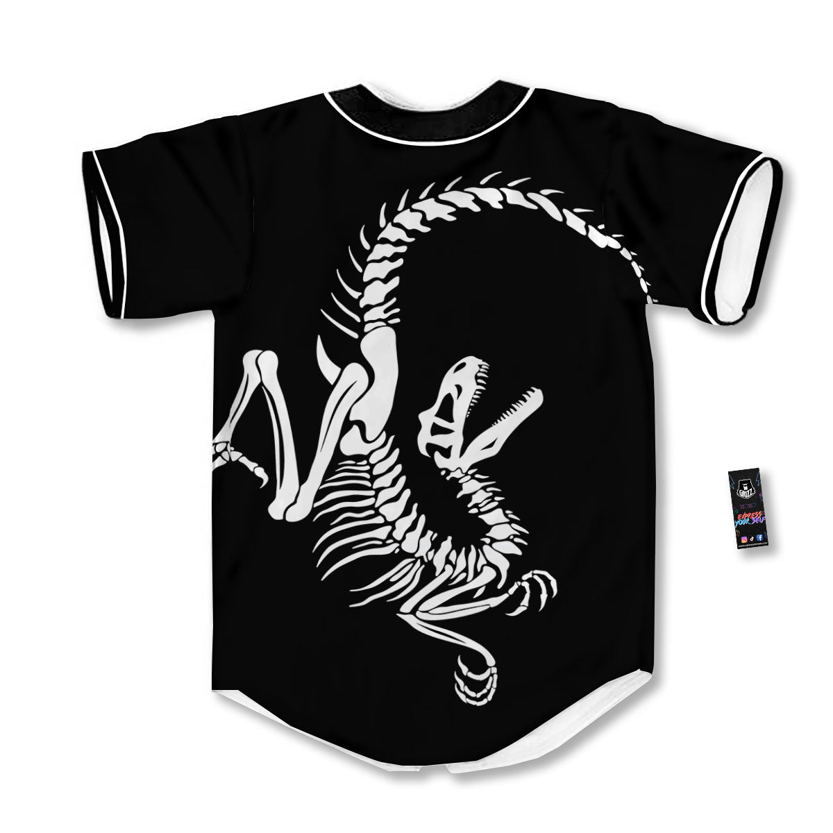 Dinosaur Fossil White And Black Print Baseball Jersey-grizzshop
