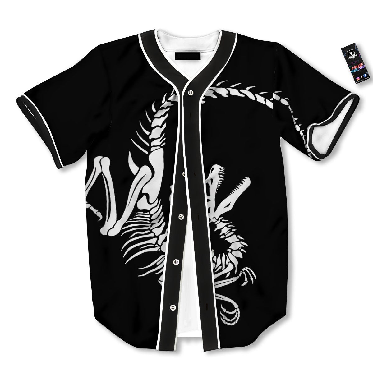 Dinosaur Fossil White And Black Print Baseball Jersey-grizzshop