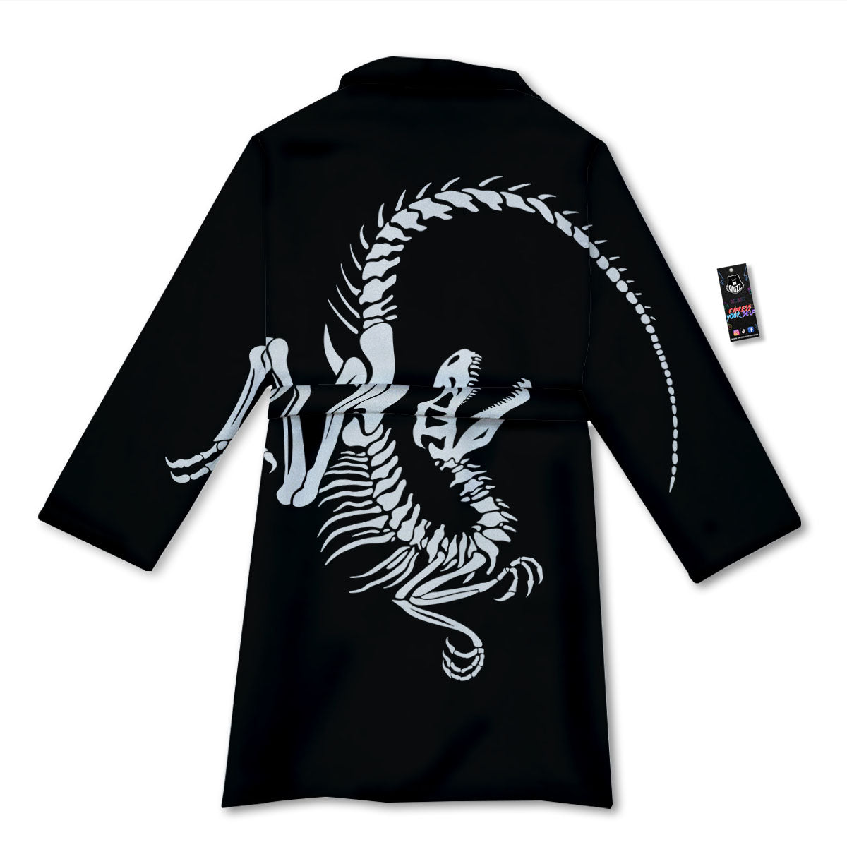 Dinosaur Fossil White And Black Print Bathrobe-grizzshop