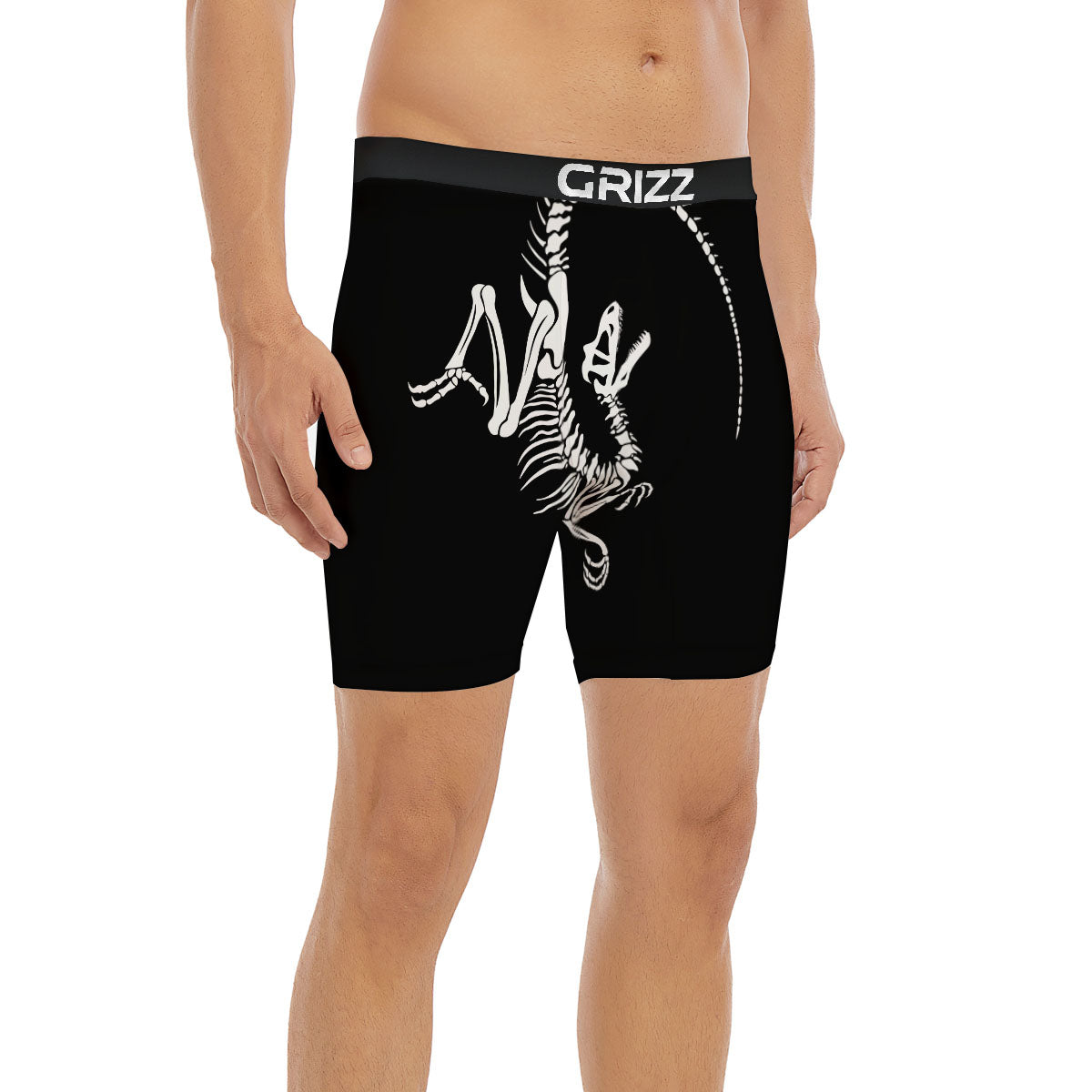 Dinosaur Fossil White And Black Print Boxer Briefs-grizzshop