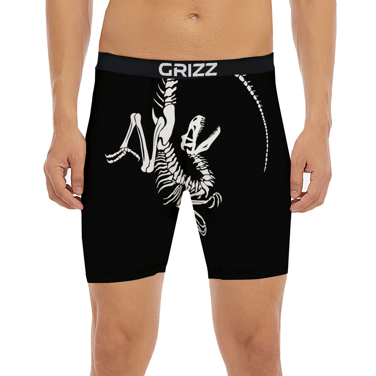 Dinosaur Fossil White And Black Print Boxer Briefs-grizzshop