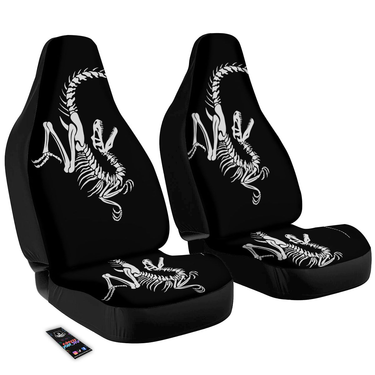 Dinosaur Fossil White And Black Print Car Seat Covers-grizzshop