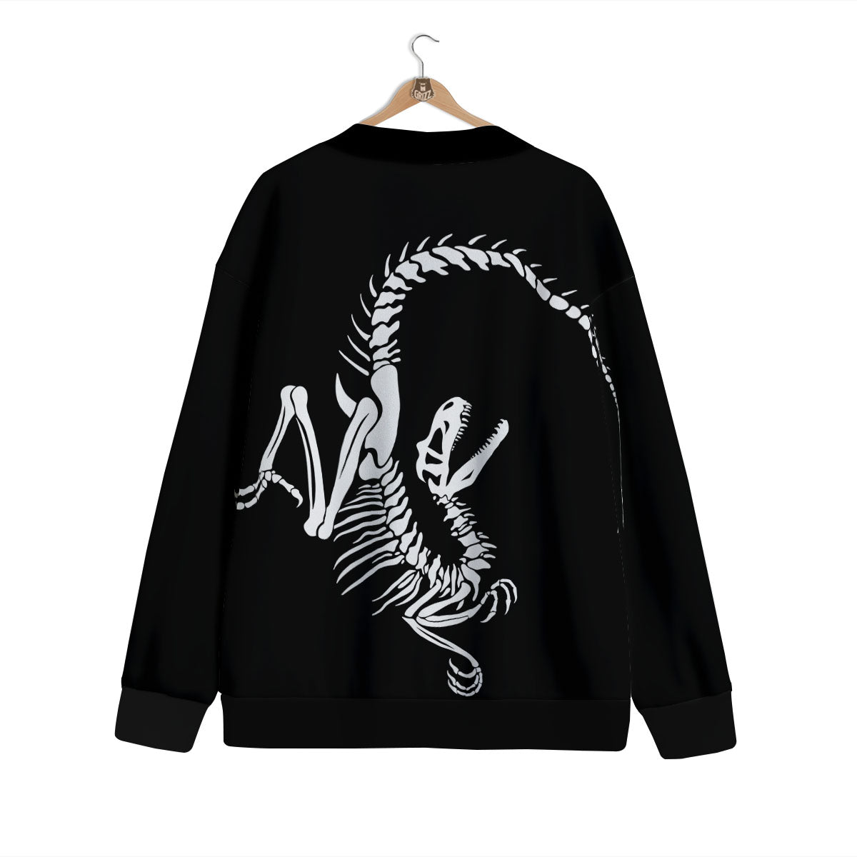 Dinosaur Fossil White And Black Print Cardigan-grizzshop