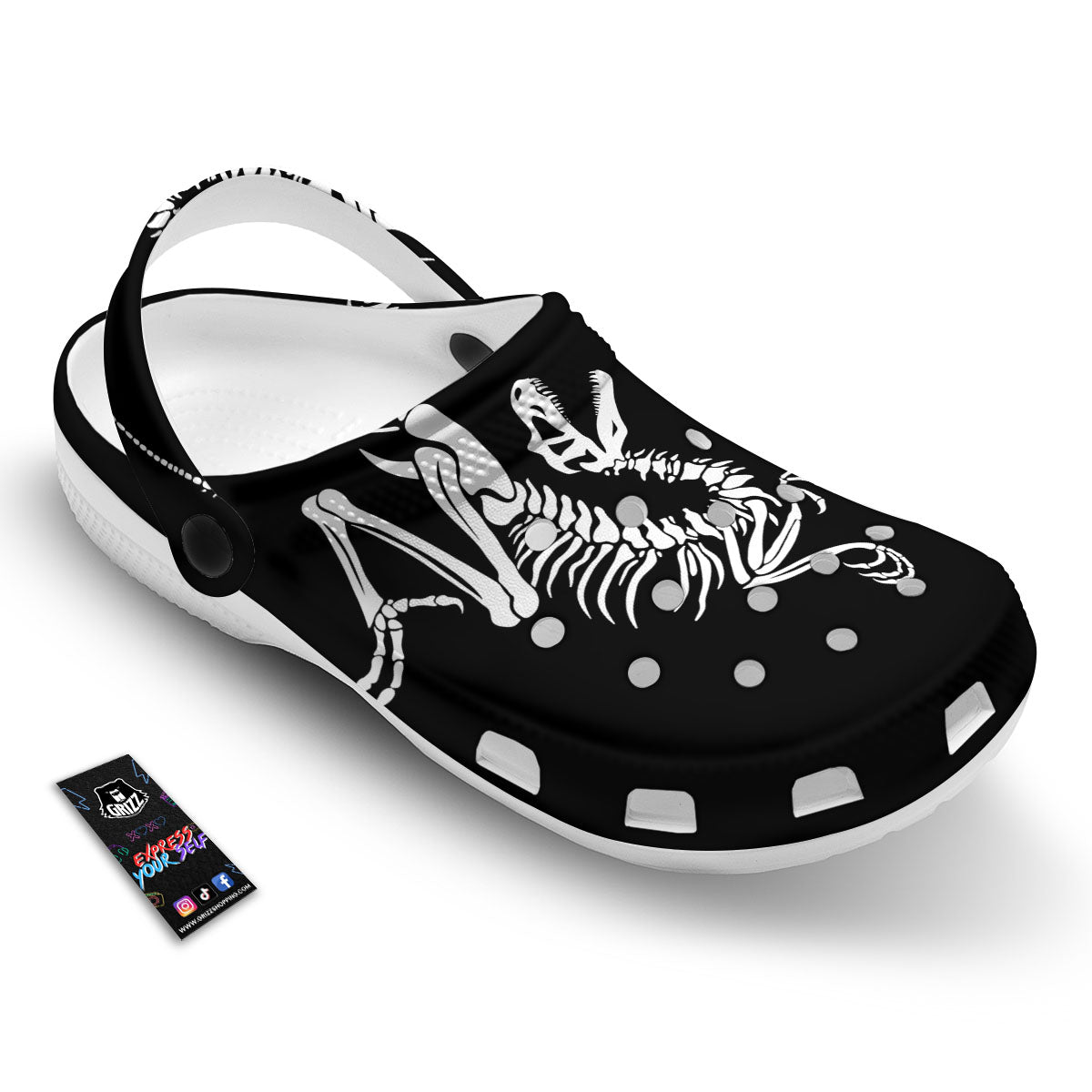 Dinosaur Fossil White And Black Print Clog-grizzshop