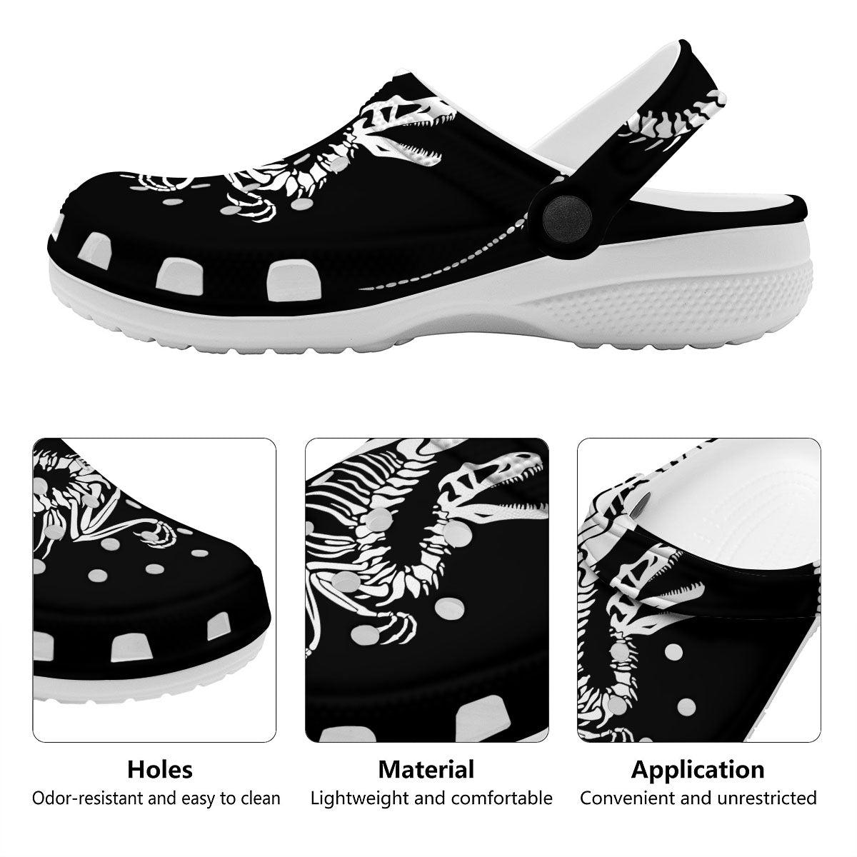 Dinosaur Fossil White And Black Print Clog-grizzshop