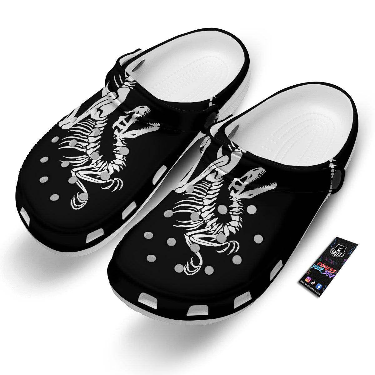 Dinosaur Fossil White And Black Print Clog-grizzshop