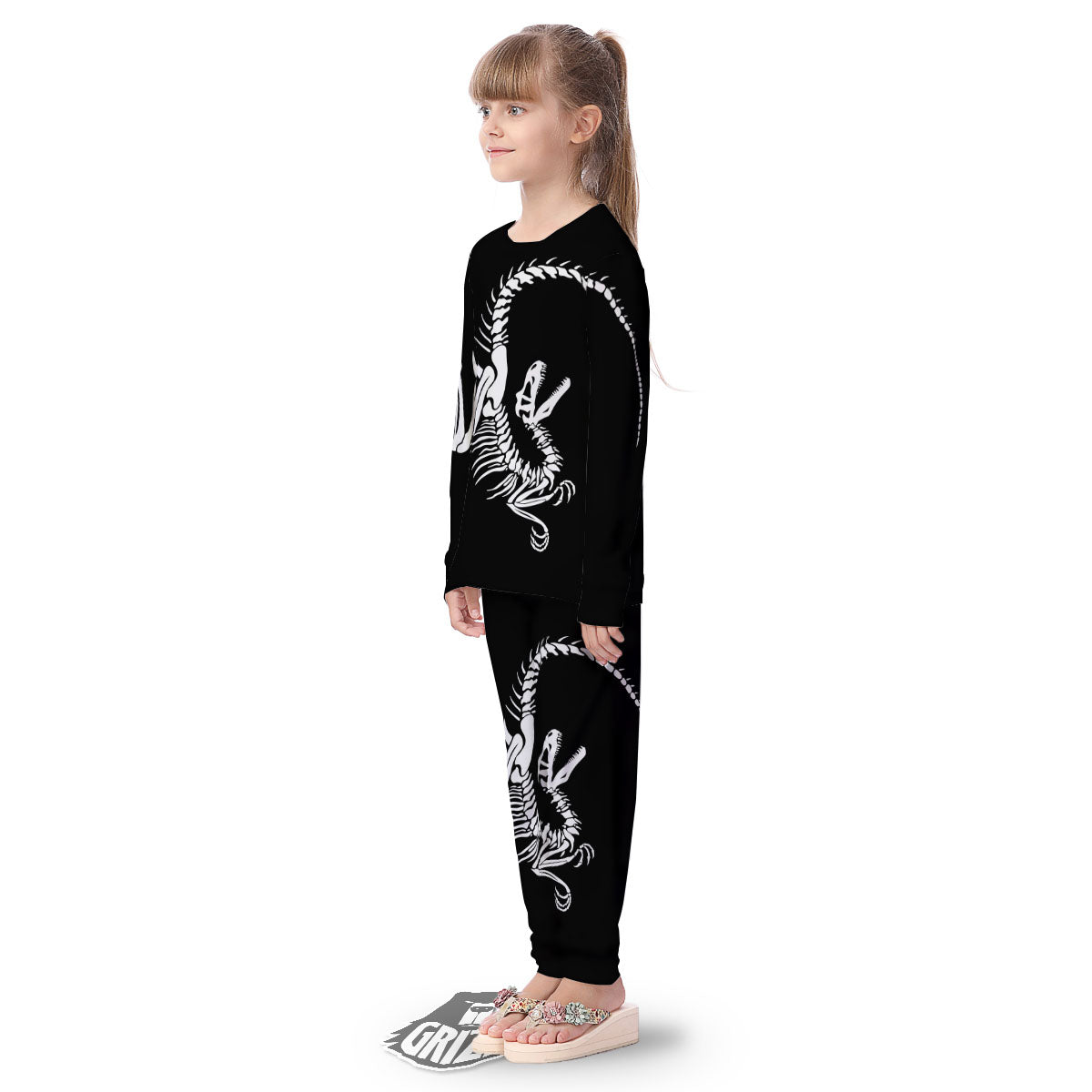 Dinosaur Fossil White And Black Print Kid's Pajamas-grizzshop