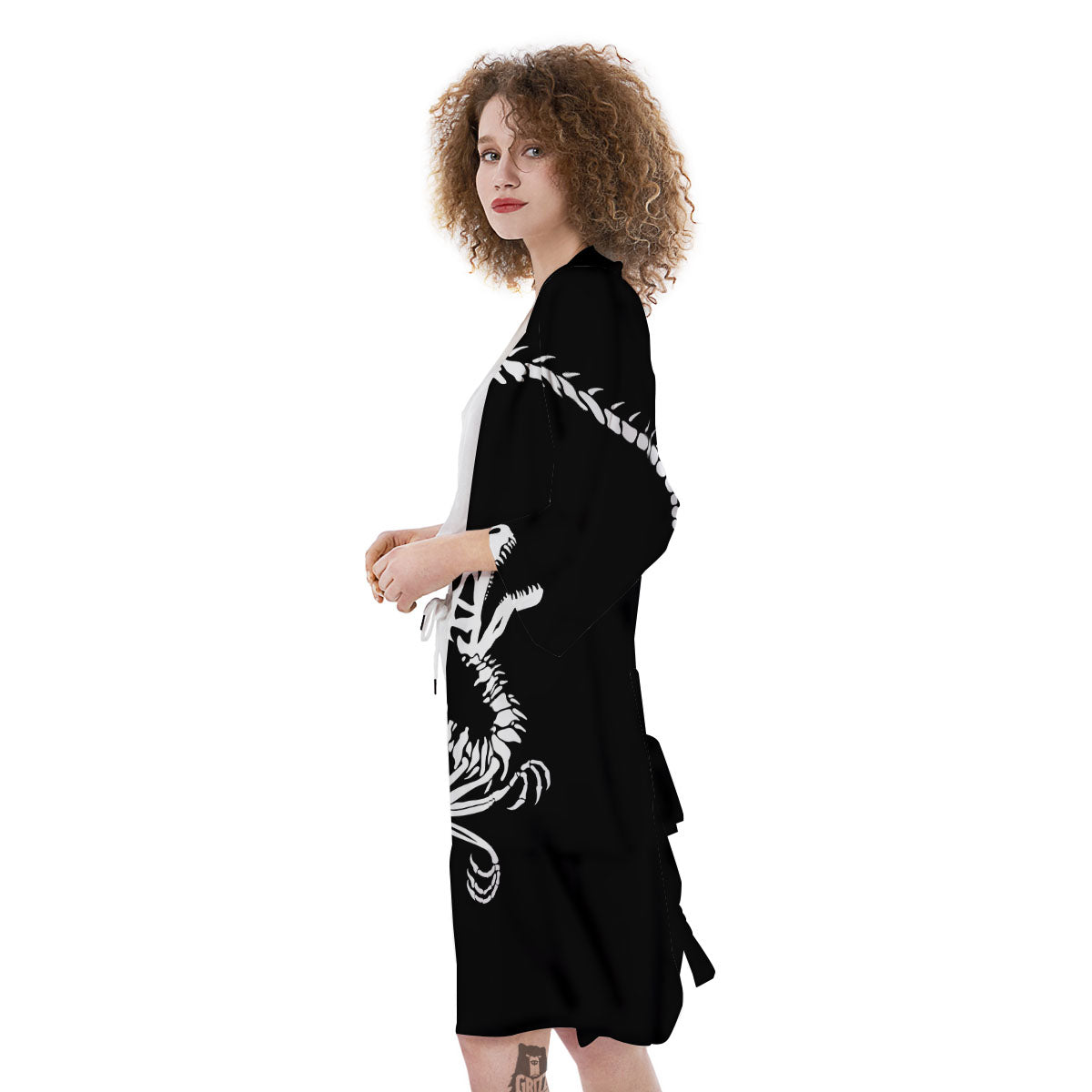 Dinosaur Fossil White And Black Print Kimono-grizzshop