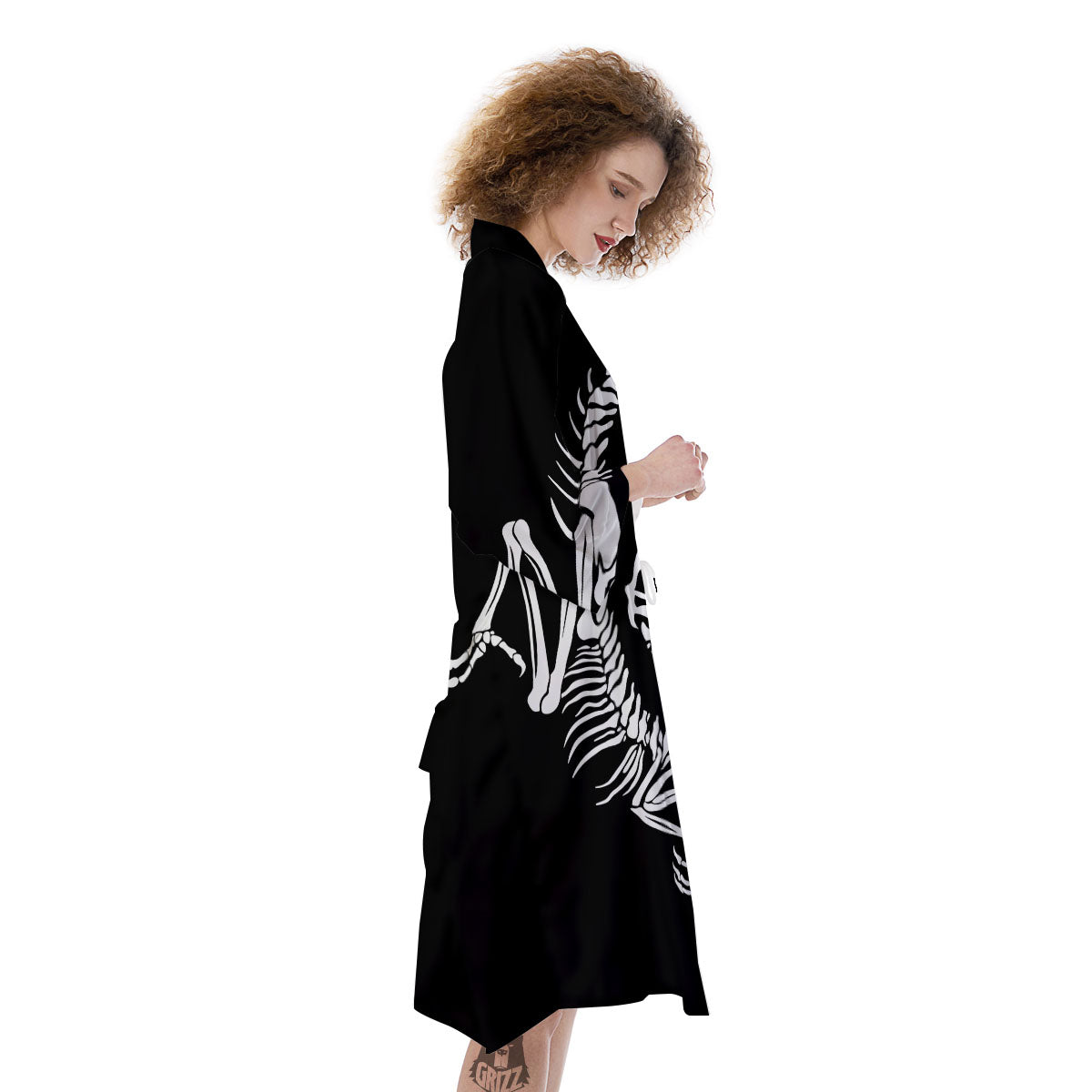 Dinosaur Fossil White And Black Print Kimono-grizzshop