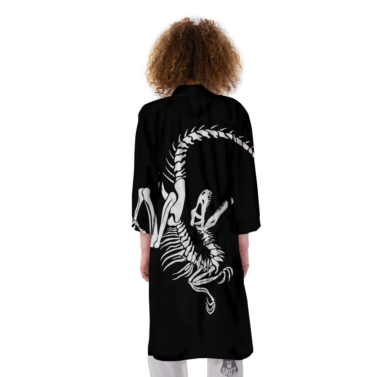 Dinosaur Fossil White And Black Print Kimono-grizzshop
