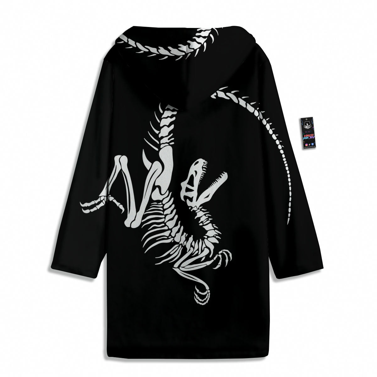 Dinosaur Fossil White And Black Print Men's Windbreaker Jacket-grizzshop