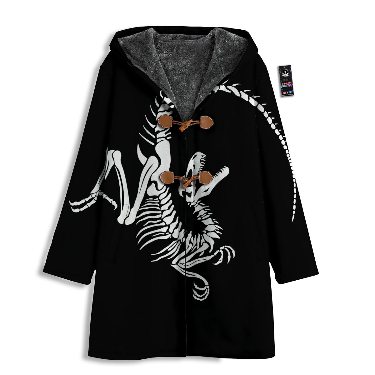 Dinosaur Fossil White And Black Print Men's Windbreaker Jacket-grizzshop