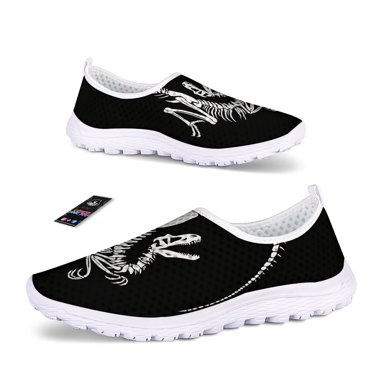 Dinosaur Fossil White And Black Print Nurse Shoes-grizzshop
