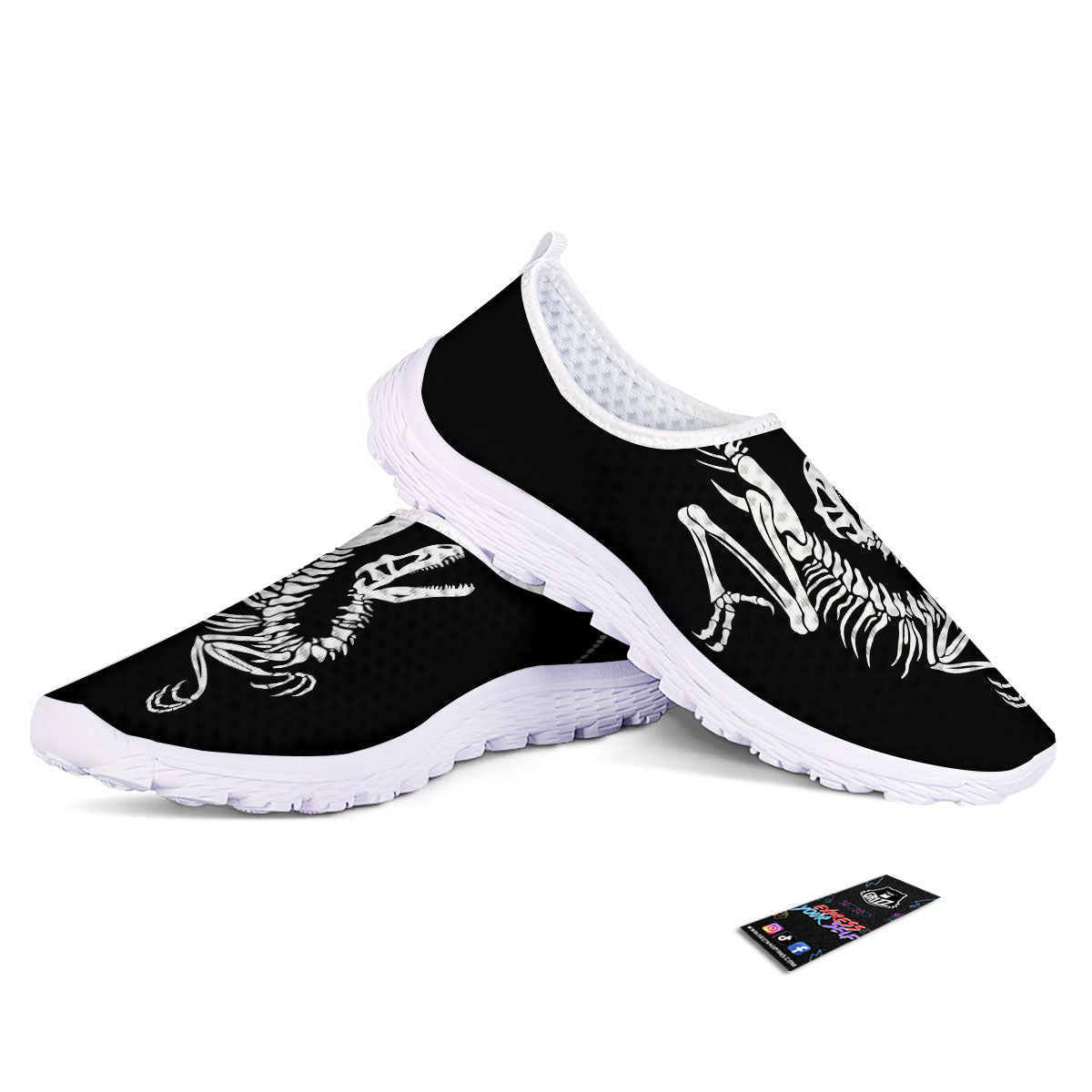 Dinosaur Fossil White And Black Print Nurse Shoes-grizzshop
