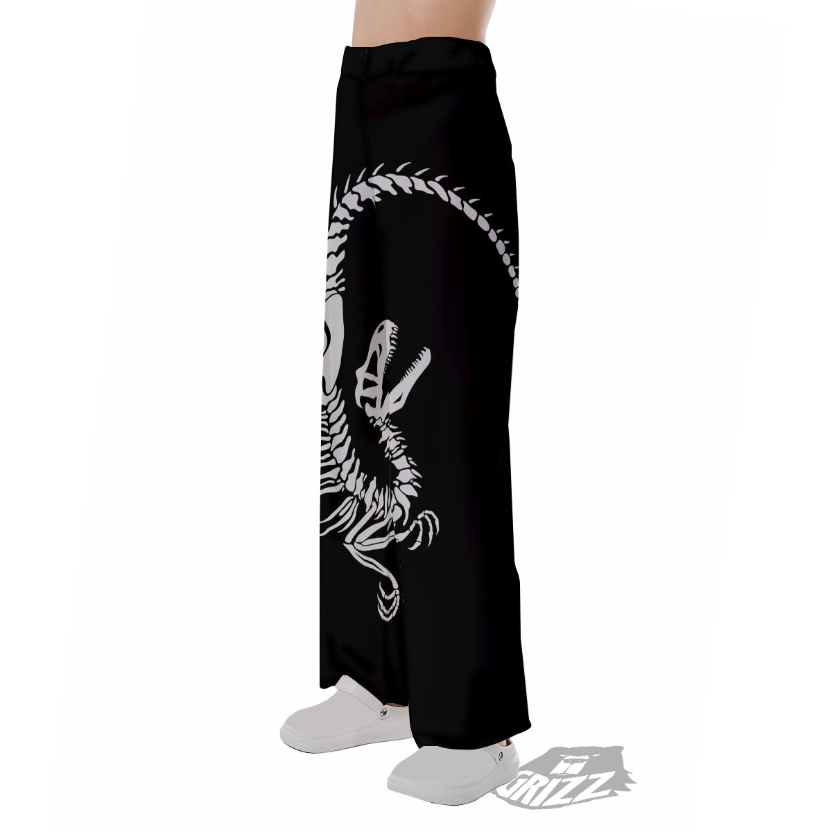 Dinosaur Fossil White And Black Print Pajama Pants-grizzshop