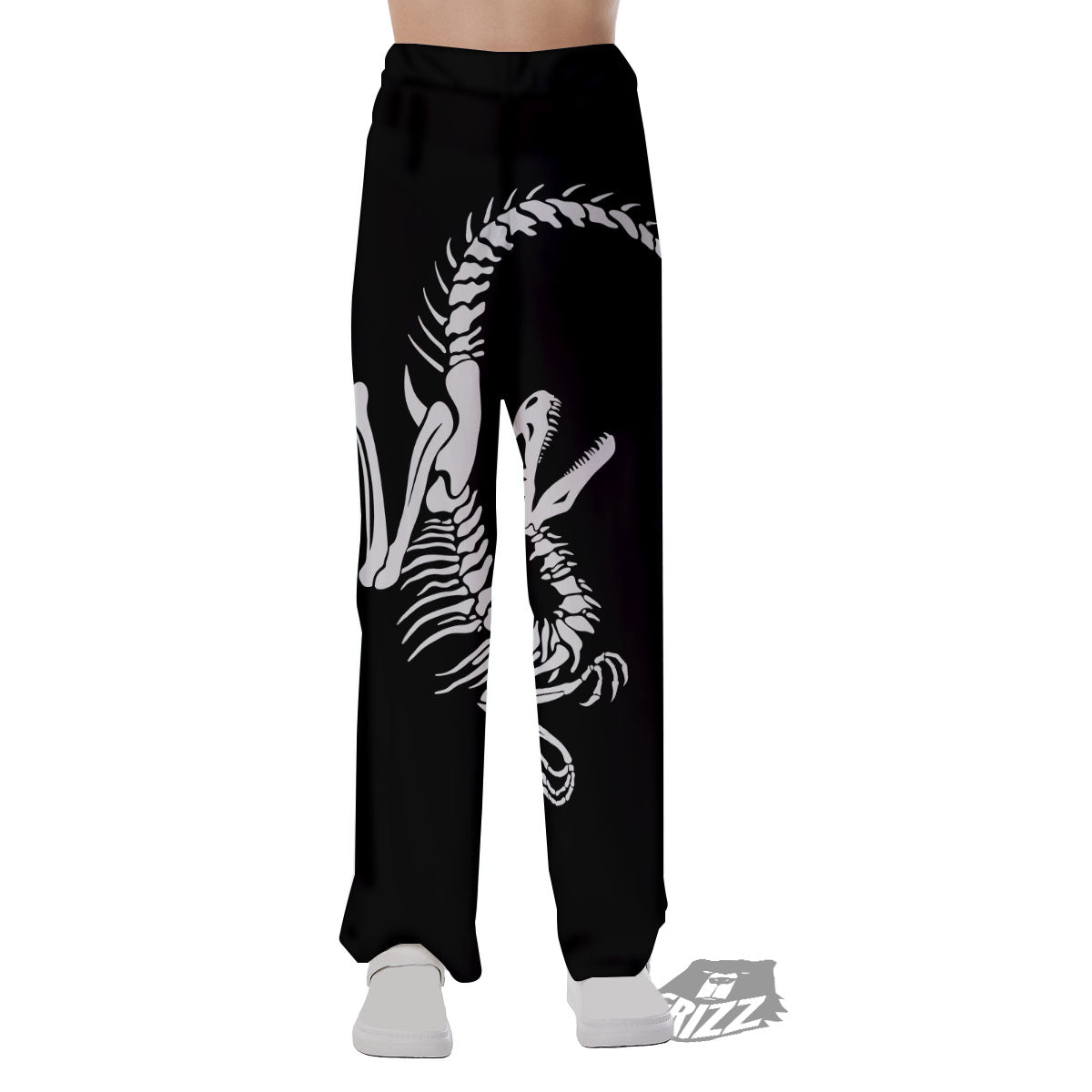 Dinosaur Fossil White And Black Print Pajama Pants-grizzshop