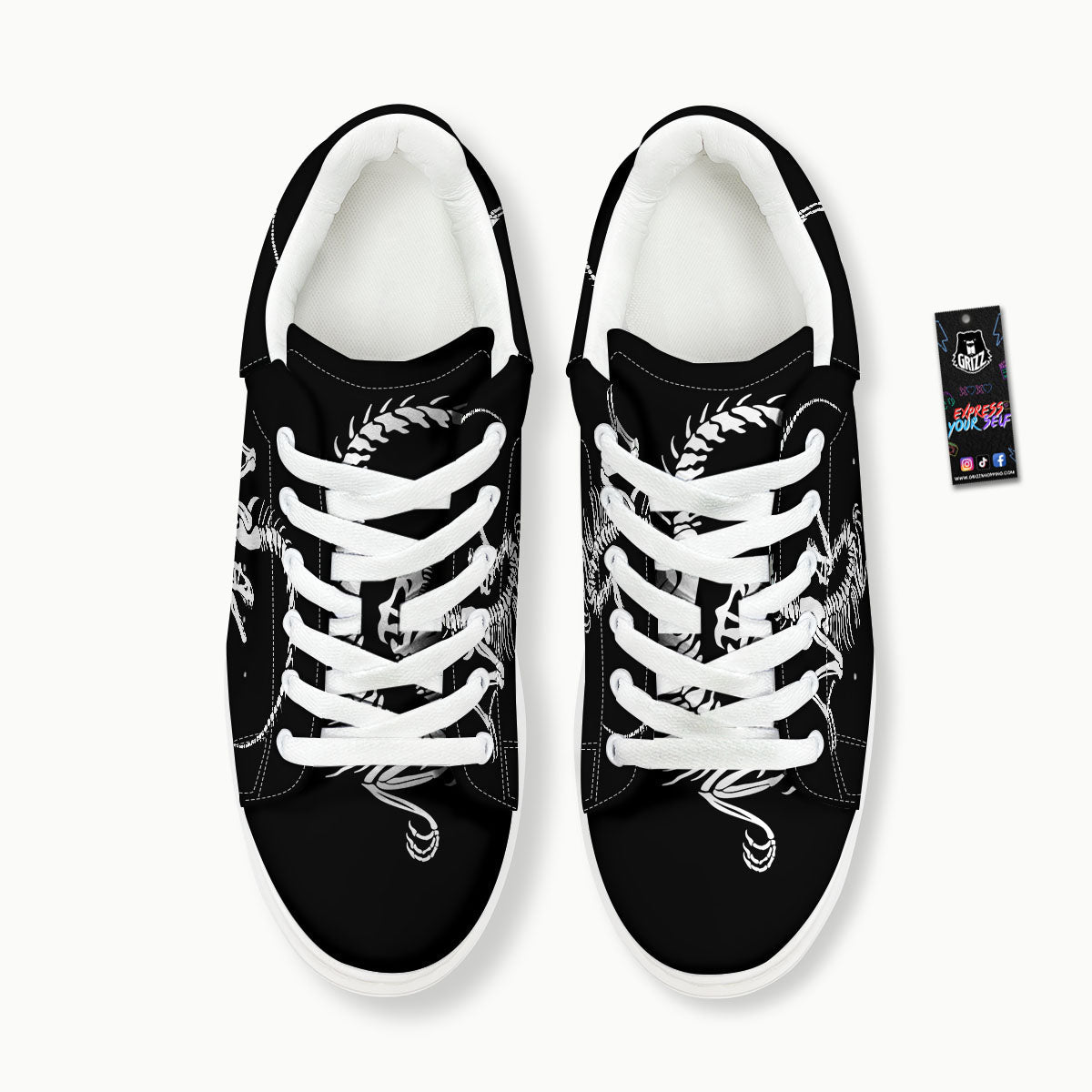Dinosaur Fossil White And Black Print Platform Shoes-grizzshop