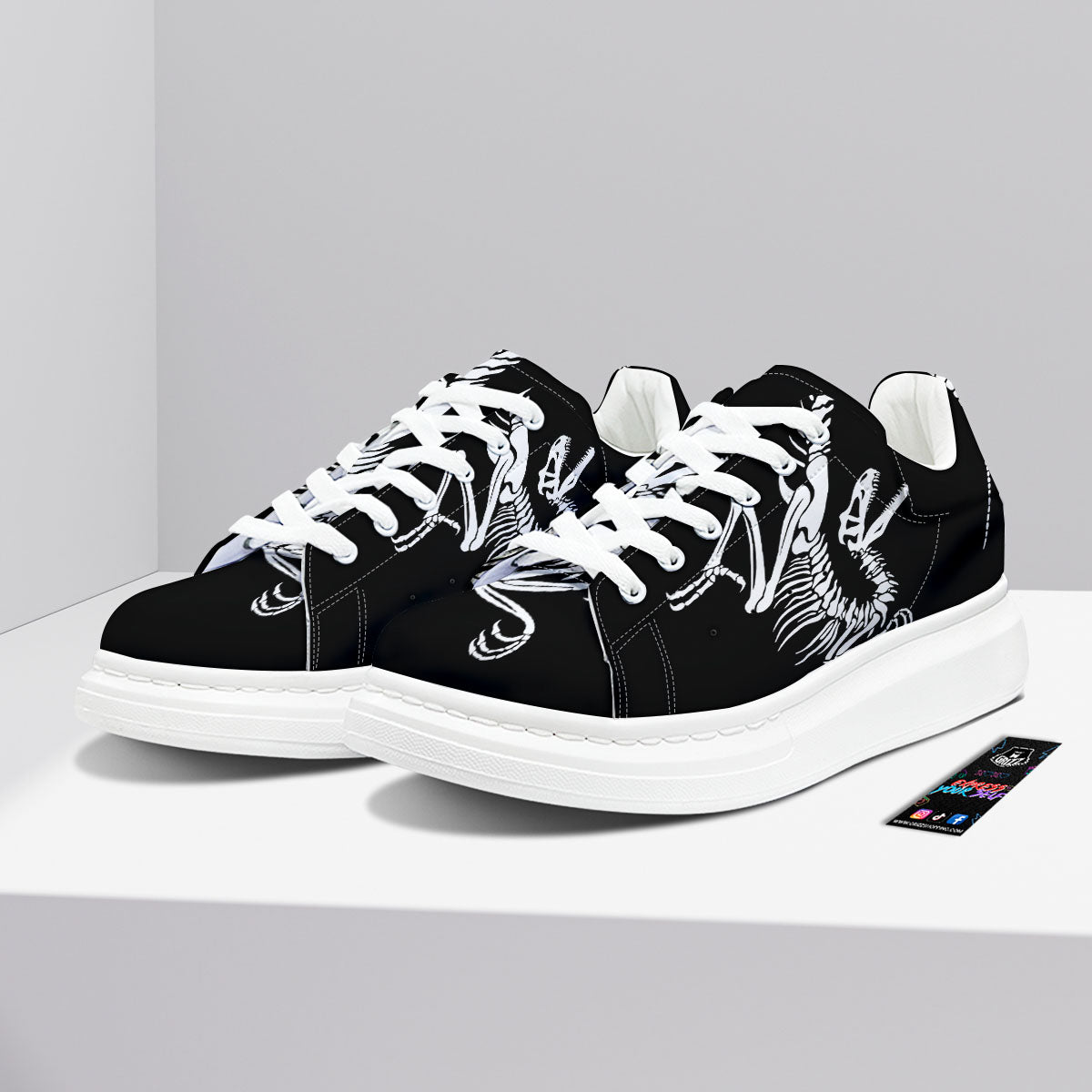 Dinosaur Fossil White And Black Print Platform Shoes-grizzshop