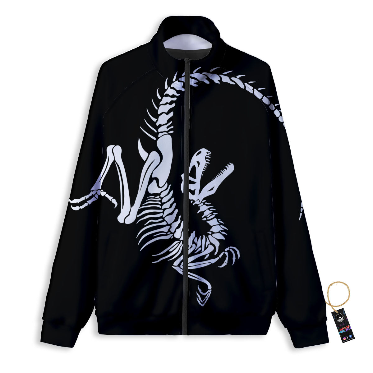 Dinosaur Fossil White And Black Print Track Jacket-grizzshop
