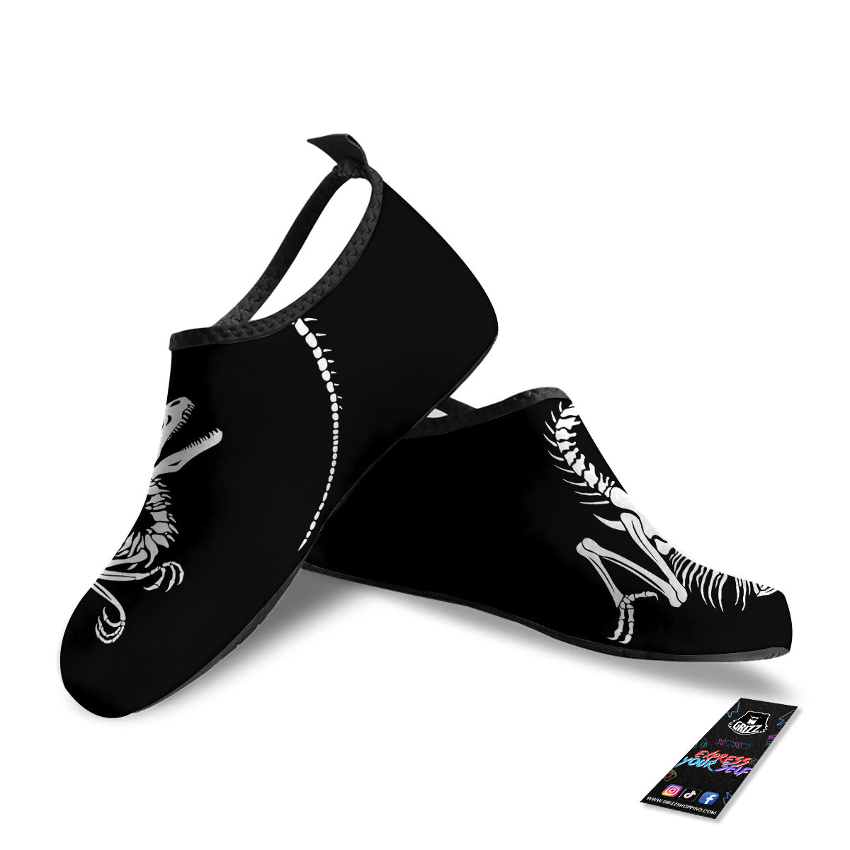 Dinosaur Fossil White And Black Print Water Shoes-grizzshop