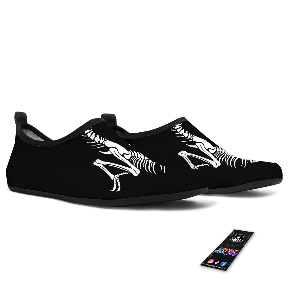 Dinosaur Fossil White And Black Print Water Shoes-grizzshop