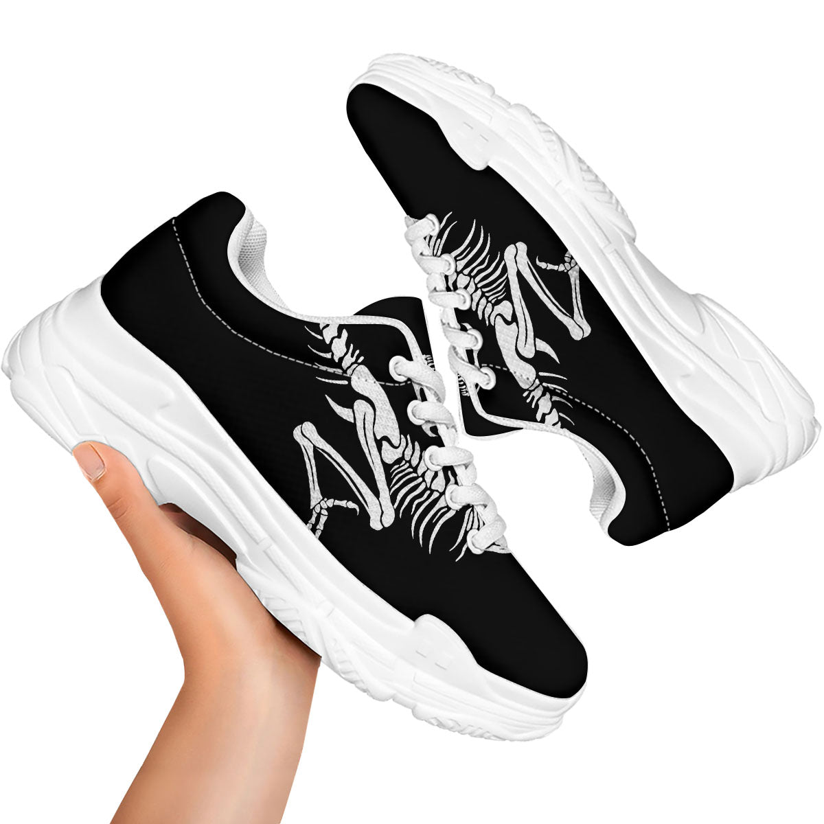 Dinosaur Fossil White And Black Print White Chunky Shoes-grizzshop