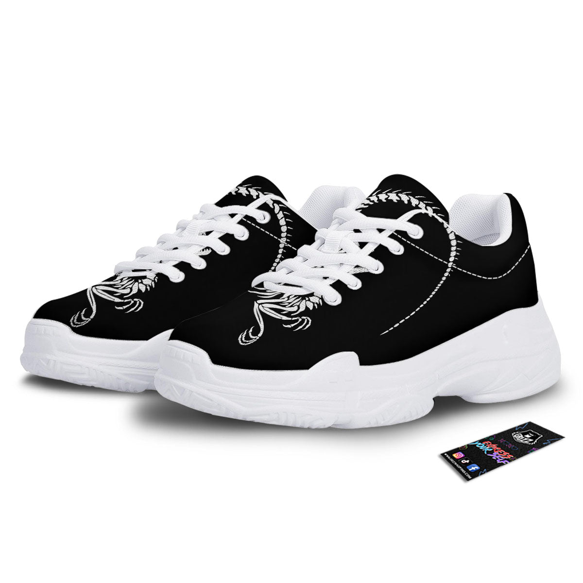 Dinosaur Fossil White And Black Print White Chunky Shoes-grizzshop
