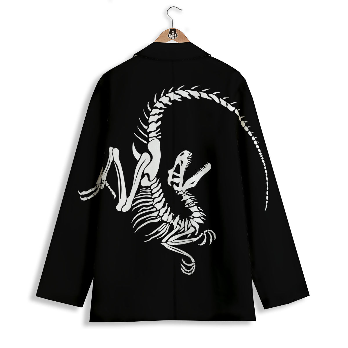 Dinosaur Fossil White And Black Print Women's Blazer-grizzshop
