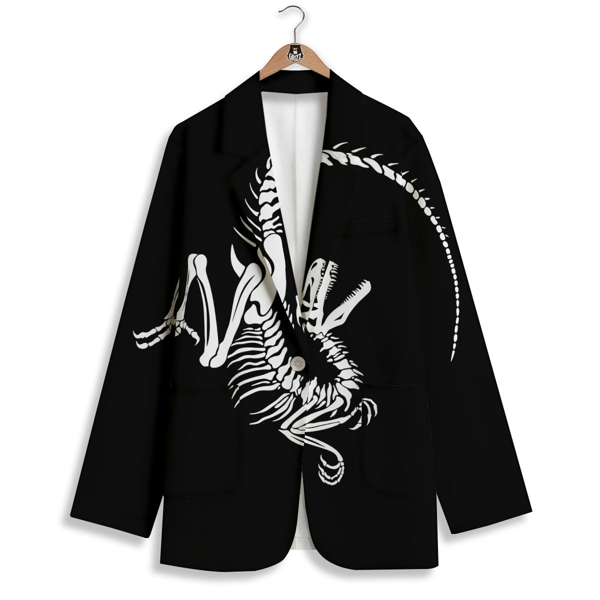 Dinosaur Fossil White And Black Print Women's Blazer-grizzshop