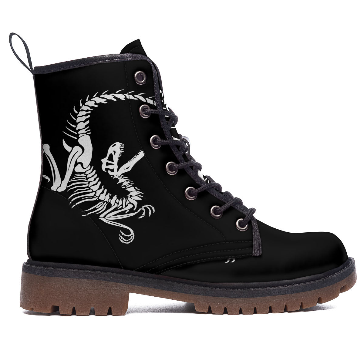 Dinosaur Fossil White And Black Print Work Boots-grizzshop