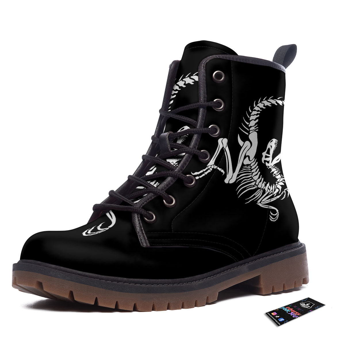 Dinosaur Fossil White And Black Print Work Boots-grizzshop