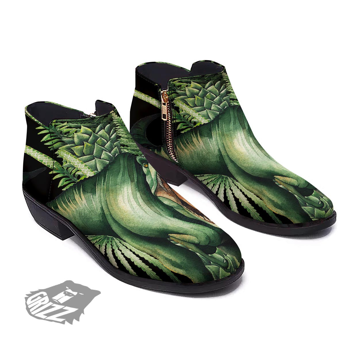 Dinosaur T Rex And Jurassic Plants Print Ankle Boots-grizzshop