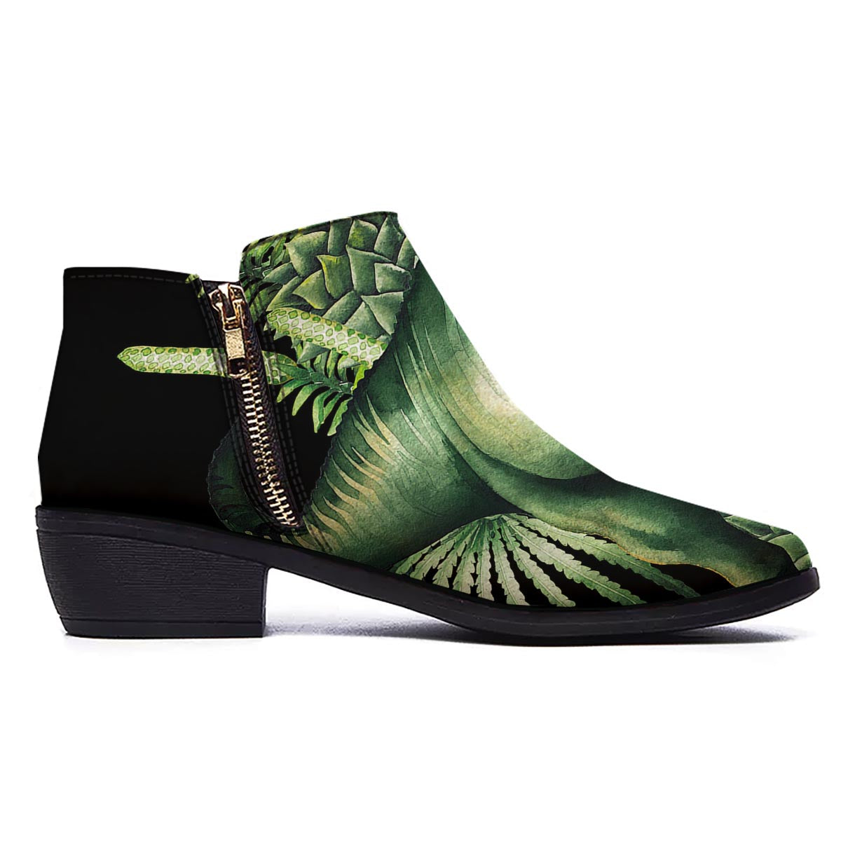 Dinosaur T Rex And Jurassic Plants Print Ankle Boots-grizzshop