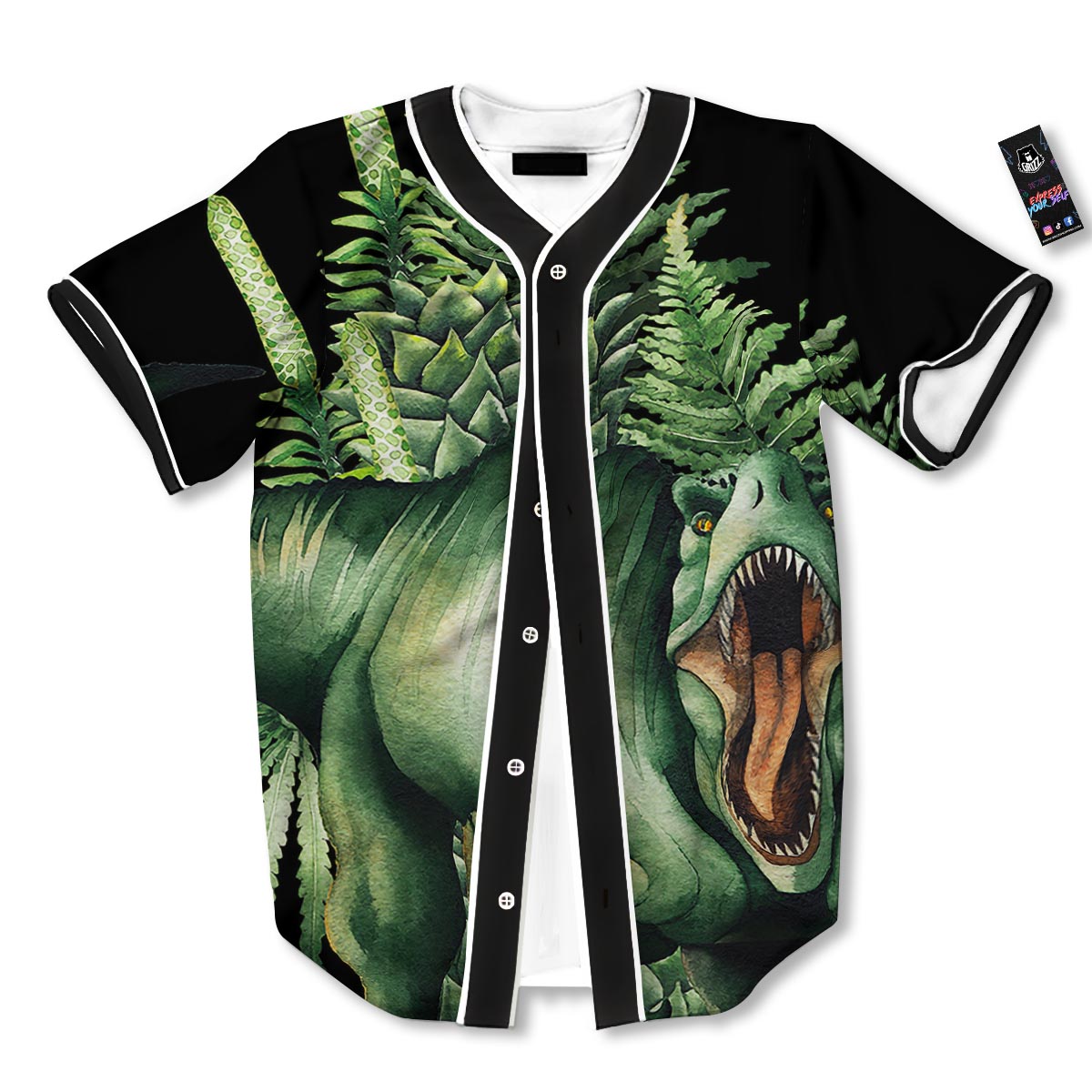Dinosaur T Rex And Jurassic Plants Print Baseball Jersey-grizzshop