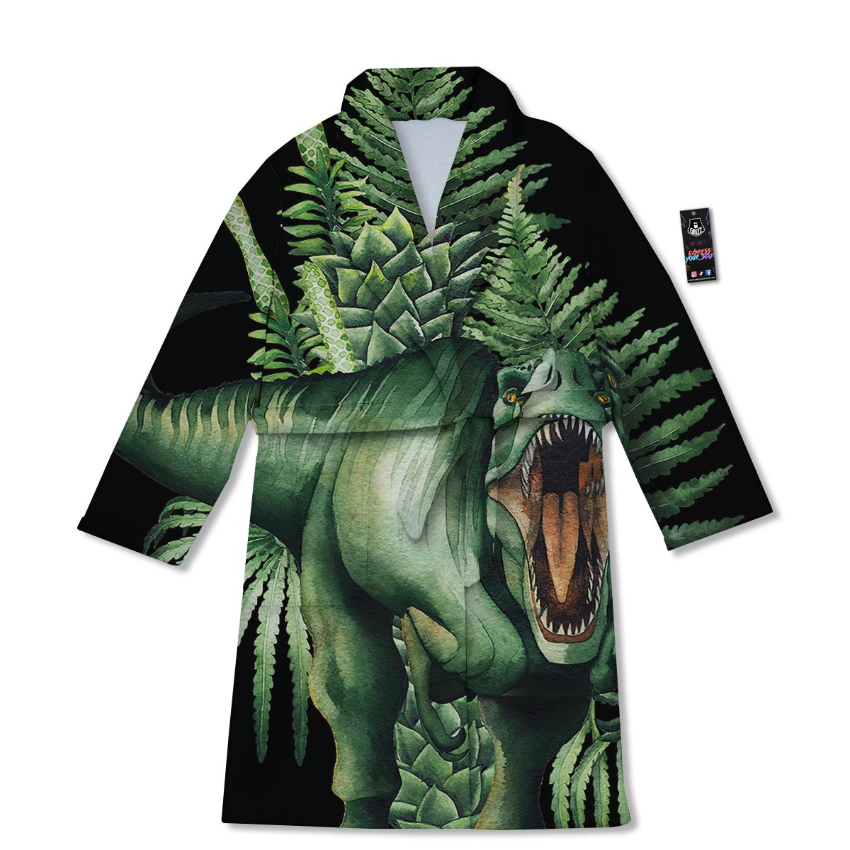 Dinosaur T Rex And Jurassic Plants Print Bathrobe-grizzshop