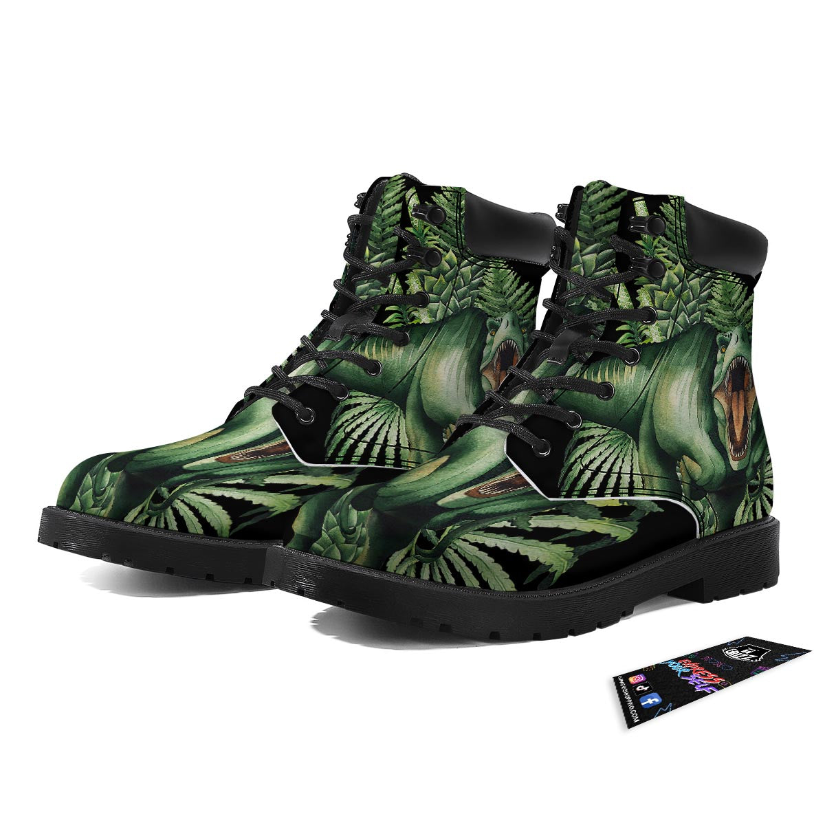 Dinosaur T Rex And Jurassic Plants Print Boots-grizzshop