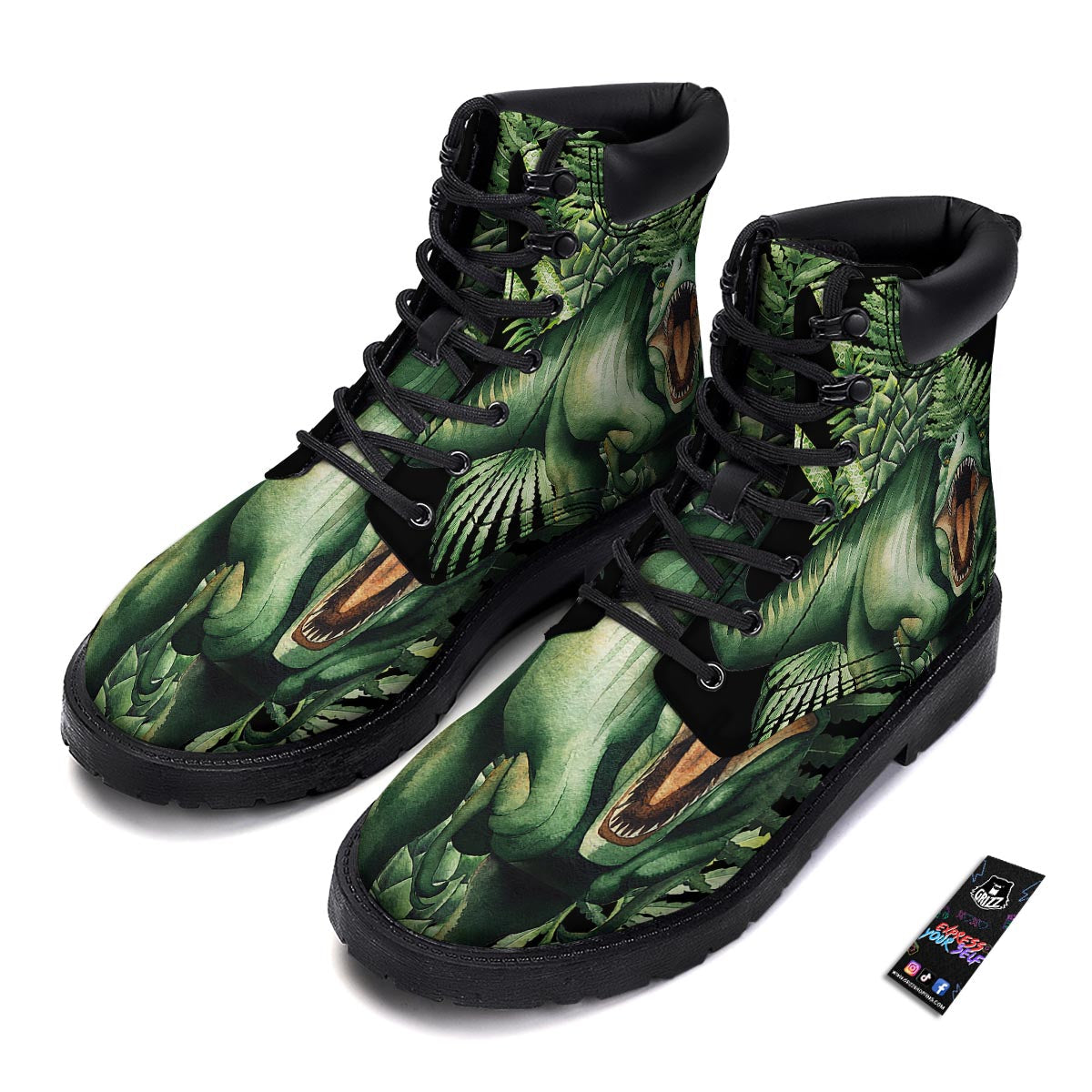 Dinosaur T Rex And Jurassic Plants Print Boots-grizzshop