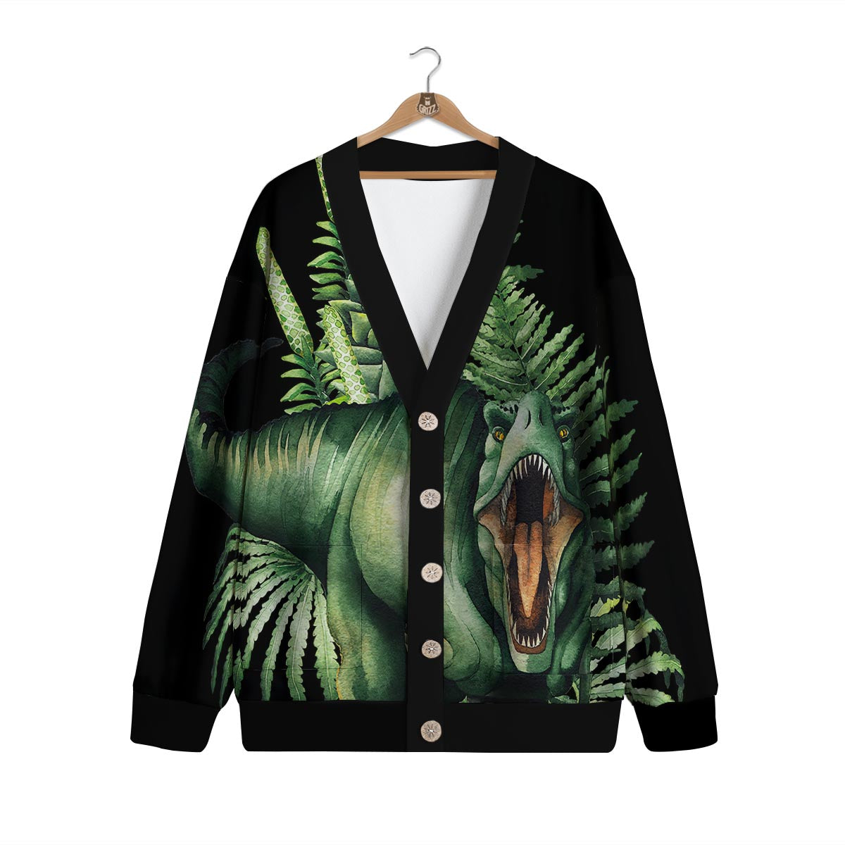 Dinosaur T Rex And Jurassic Plants Print Cardigan-grizzshop