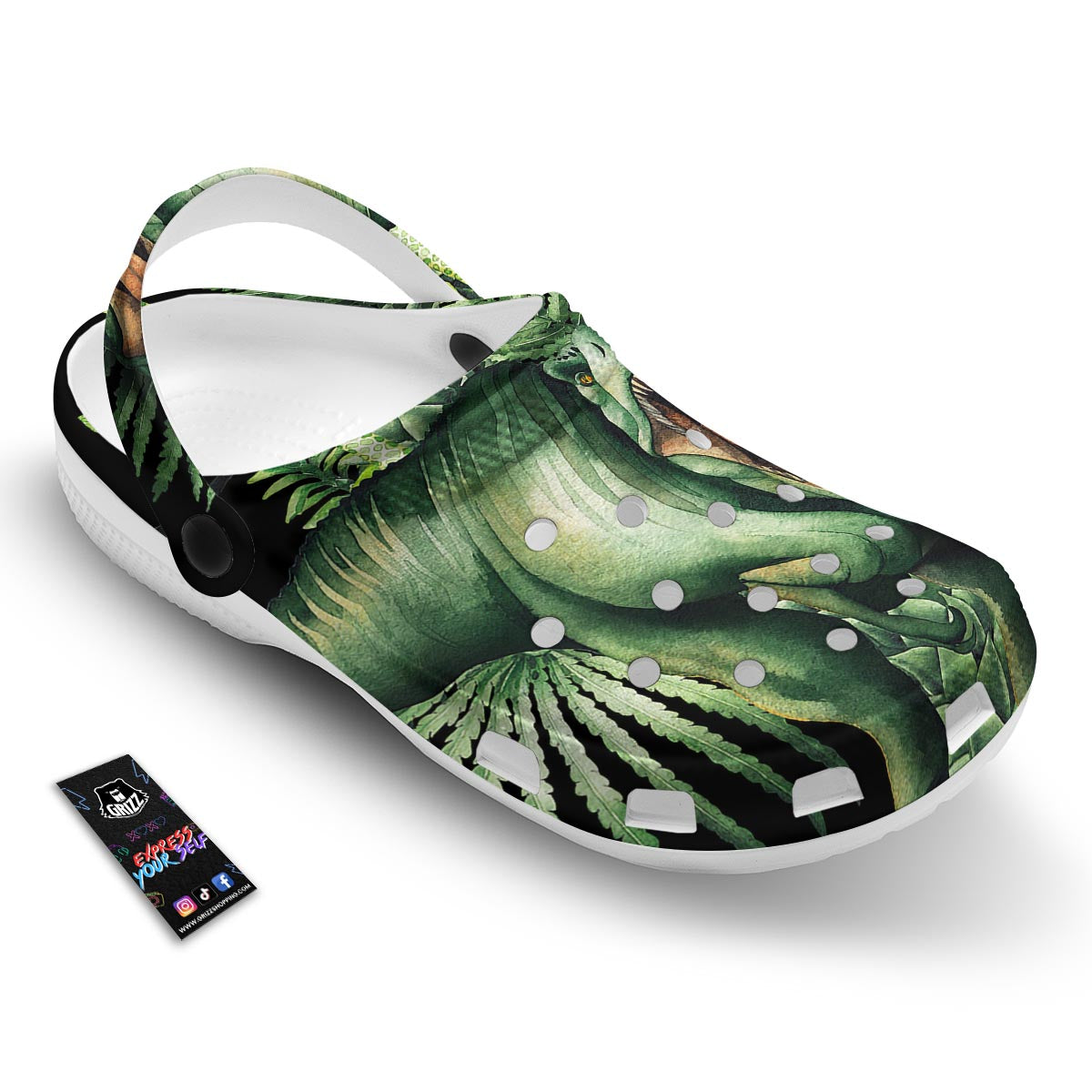 Dinosaur T Rex And Jurassic Plants Print Clog-grizzshop