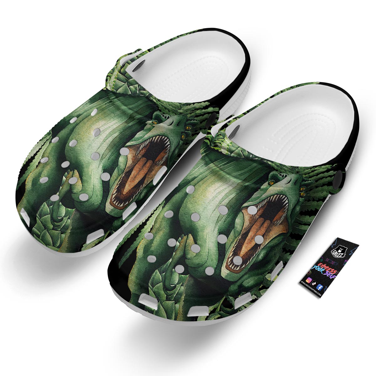 Dinosaur T Rex And Jurassic Plants Print Clog-grizzshop