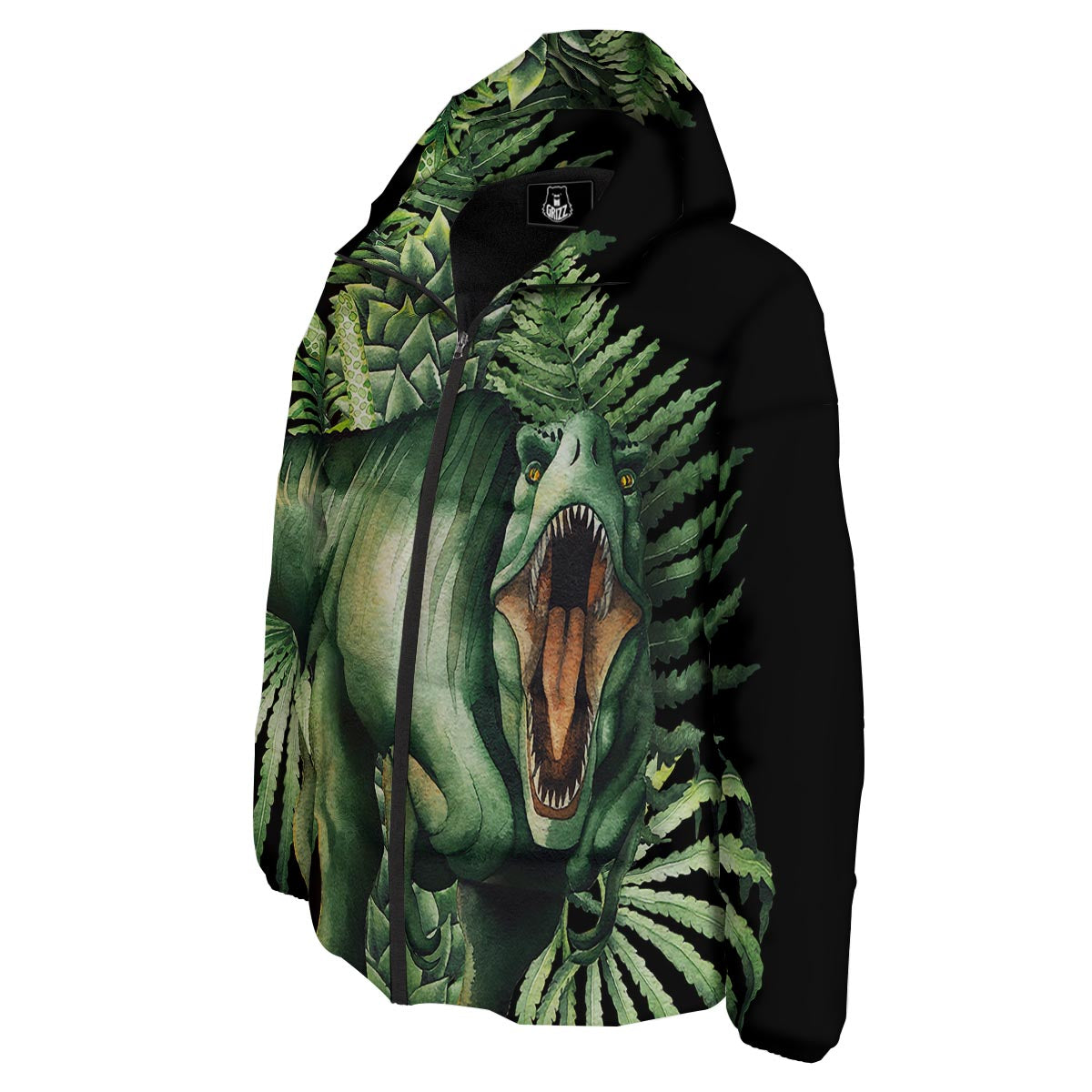 Dinosaur T Rex And Jurassic Plants Print Down Jacket-grizzshop