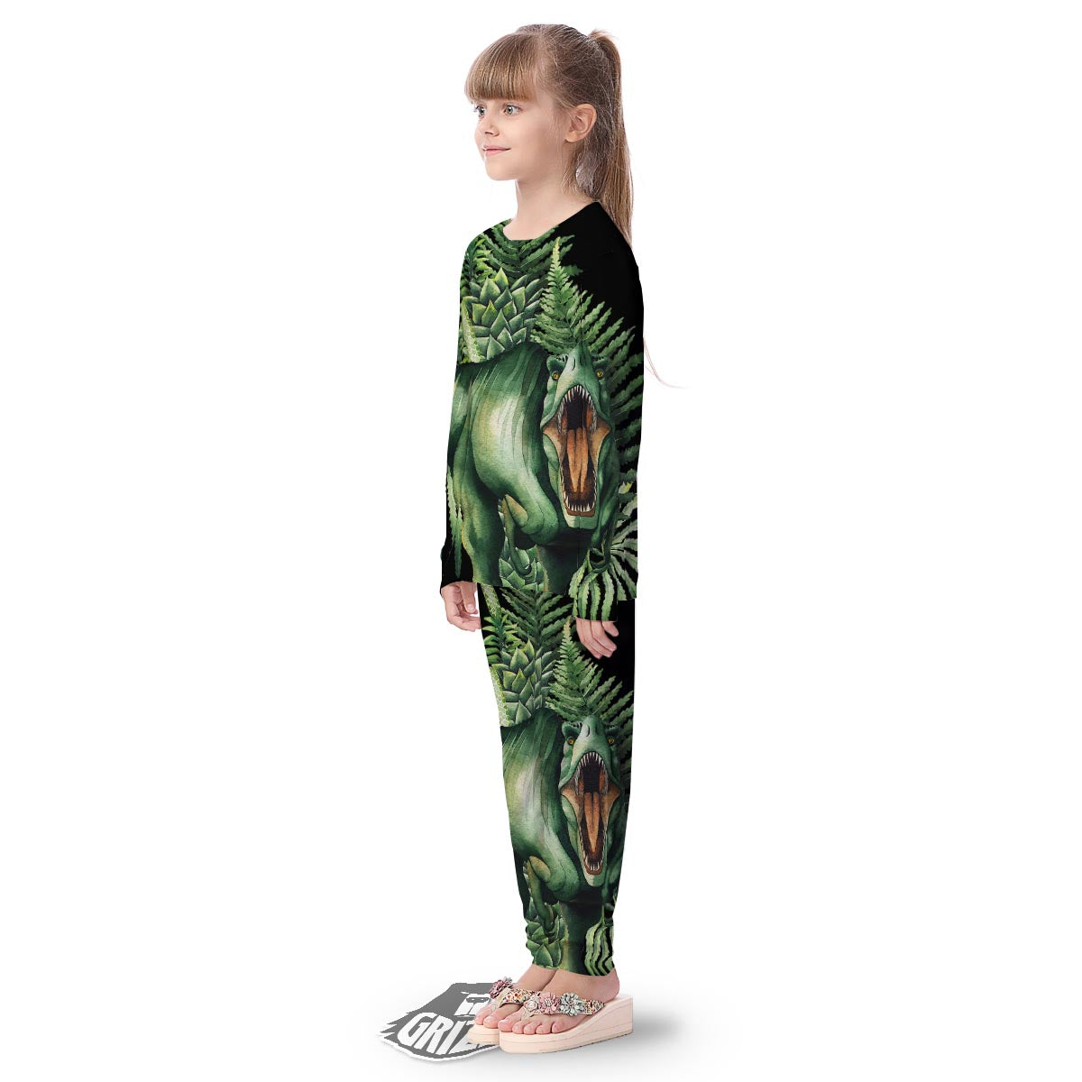 Dinosaur T Rex And Jurassic Plants Print Kid's Pajamas-grizzshop