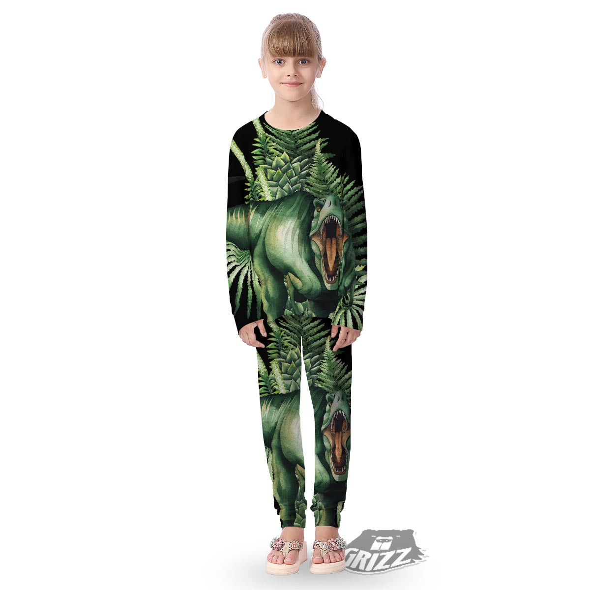 Dinosaur T Rex And Jurassic Plants Print Kid's Pajamas-grizzshop